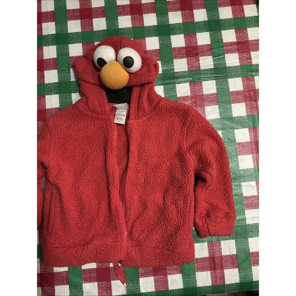 Sesame Street Elmo Little Kids Faux Fur‎ Zip Up Hoodie, red 4T Cozy Warm